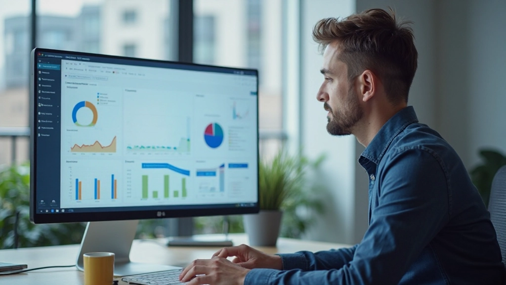 Аналитик контента изучает метрики эффективности на информационной панели с графиками