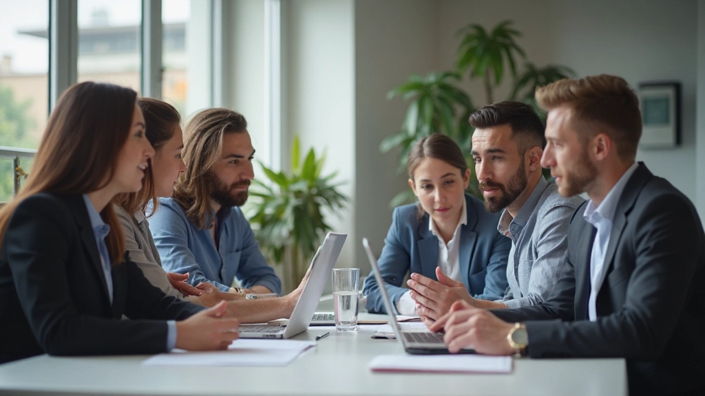 Команда контент-маркетеров обсуждает идеи для новой кампании во время встречи